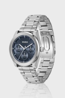 Blue-dial watch with stainless-steel bracelet, Silver tone