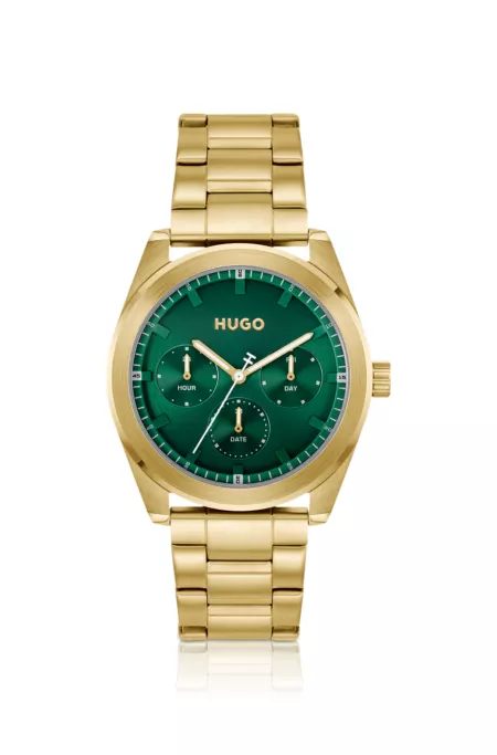 Gold-tone watch with green dial