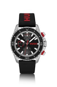 Montre &agrave; cadran noir et bracelet en silicone logot&eacute;, Noir