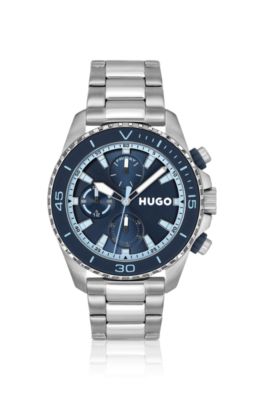 Blue-dial watch with link bracelet, Silver tone