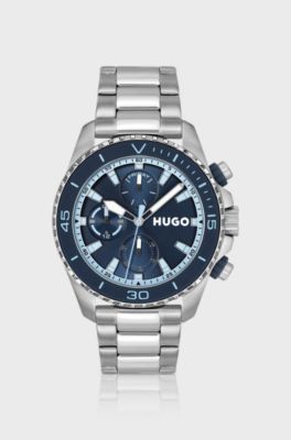 Blue-dial watch with link bracelet, Silver tone