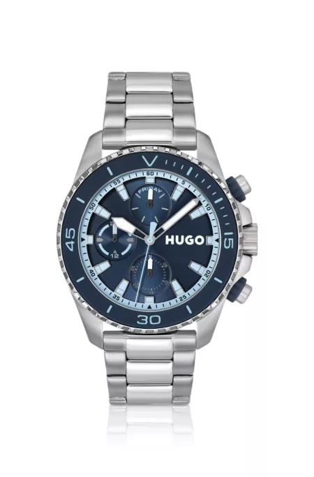 Blue-dial watch with link bracelet