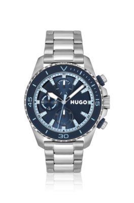 Blue-dial watch with link bracelet