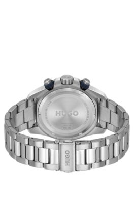 Blue-dial watch with link bracelet, Silver tone