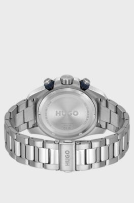 Blue-dial watch with link bracelet, Silver tone