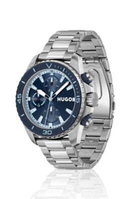 Blue-dial watch with link bracelet, Silver tone