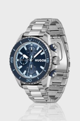 Orologio con quadrante blu e bracciale a maglie, Color argento