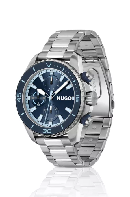 Blue-dial watch with link bracelet