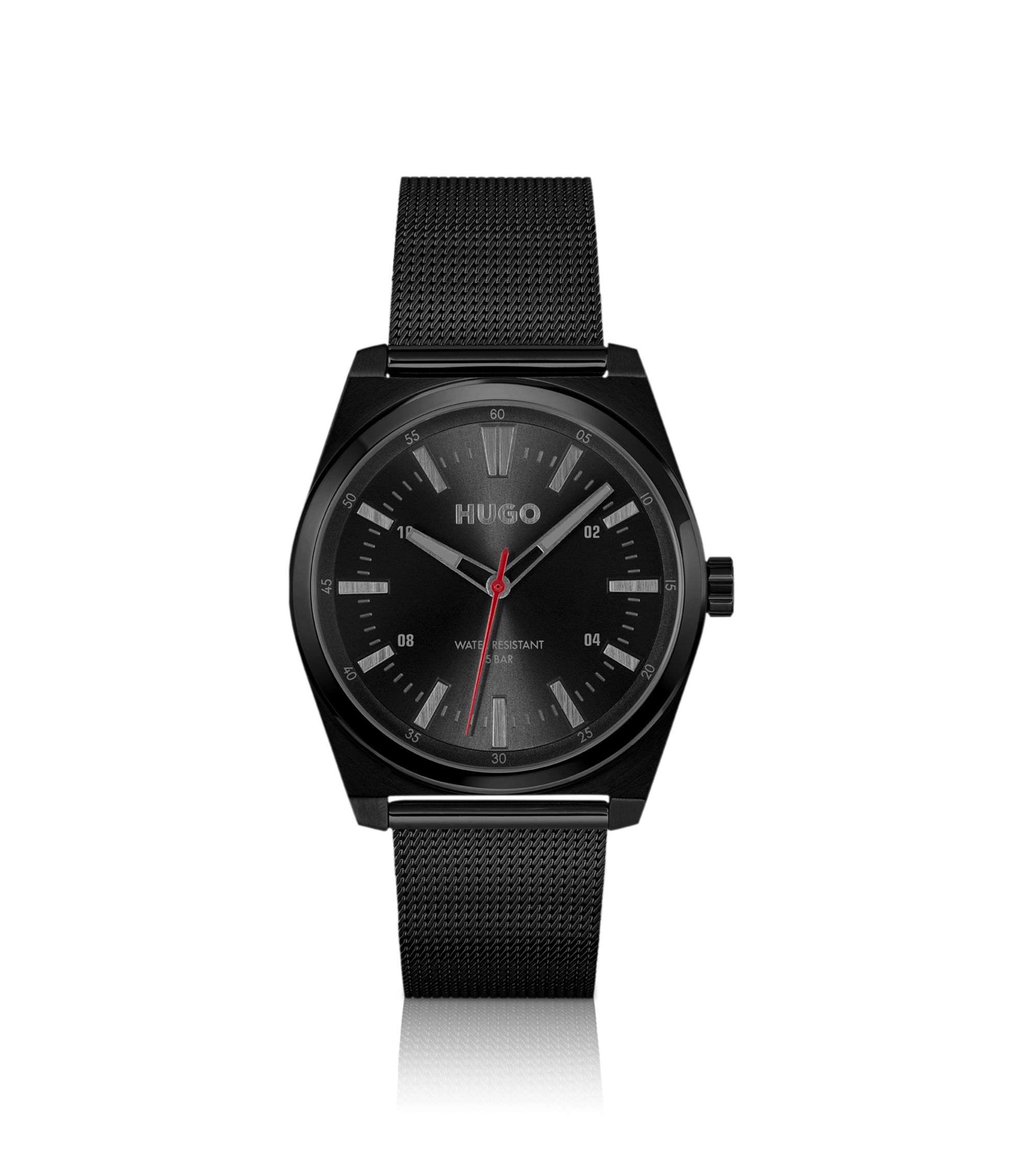 Schwarz beschichtete Uhr mit tonalem Mesh-Armband