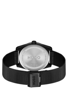 Black-plated watch with tonal mesh bracelet, Black
