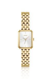 Rectangular gold-tone watch with white dial, Gold tone