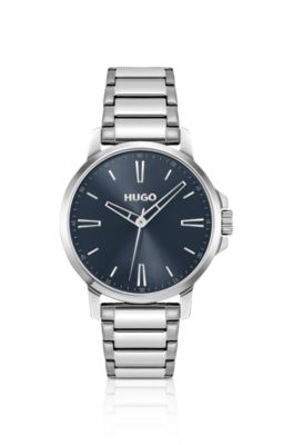 Blue-dial watch with steel bracelet, Silver tone