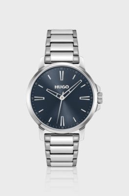 Blue-dial watch with steel bracelet, Silver tone