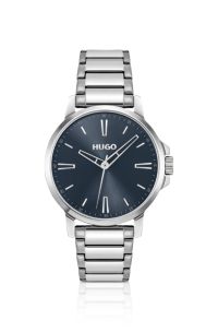 Blue-dial watch with steel bracelet, Silver tone