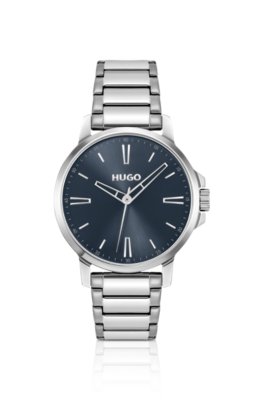Blue-dial watch with steel bracelet