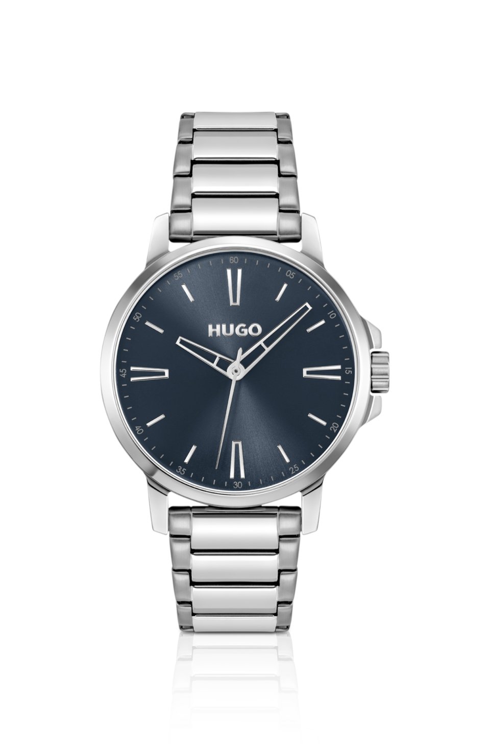 Blue-dial watch with steel bracelet