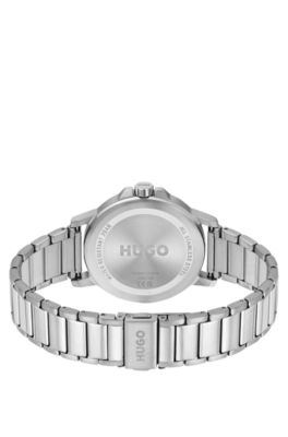 Blue-dial watch with steel bracelet, Silver tone