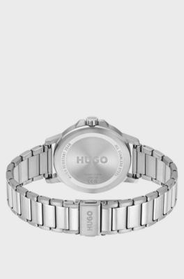 Horloge met blauwe wijzerplaat en stalen polsband, Zilverkleurig