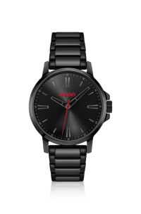 Montre en plaqu&eacute; noir avec bracelet en acier ton sur ton, Noir