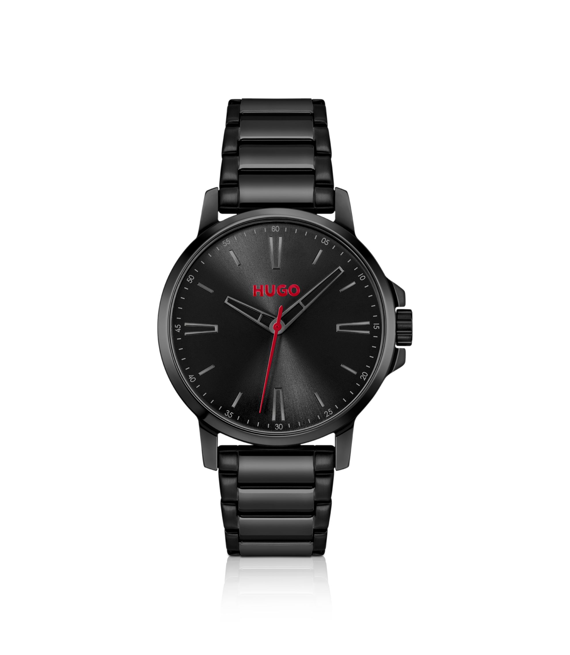 Schwarz beschichtete Uhr mit tonalem Edelstahlarmband