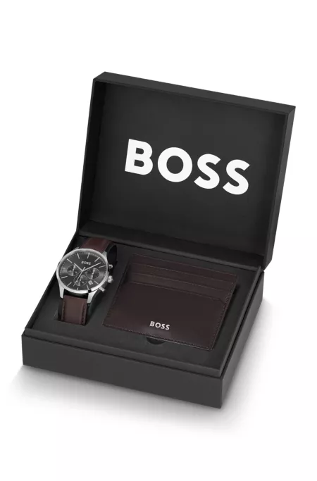 Chronograph watch and leather card holder gift set
