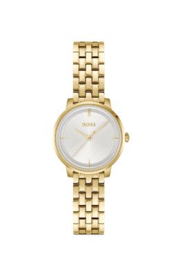 Gold-tone watch with silver-white dial