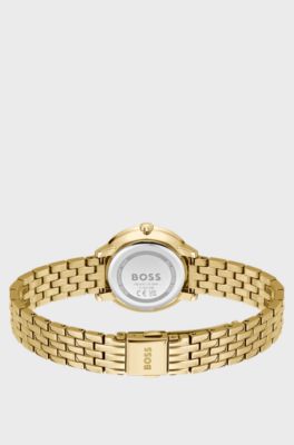 Goldfarbene Uhr mit silberwei&szlig;em Zifferblatt, Goldfarben