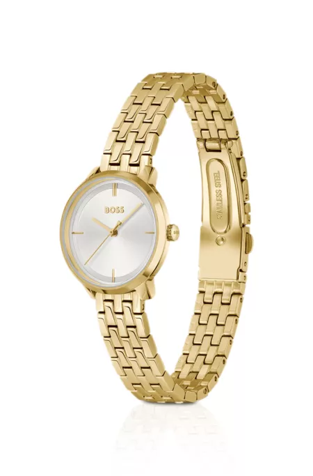 Gold-tone watch with silver-white dial