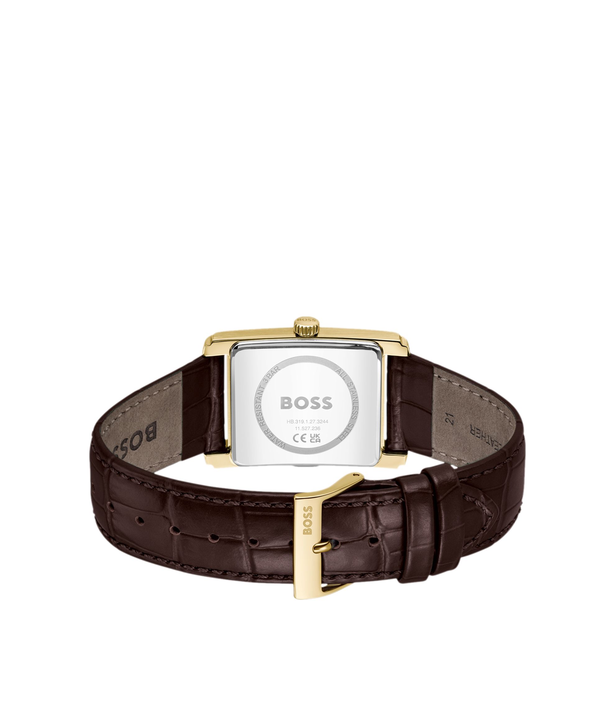 HUGO BOSS ヴィンテージロングロート BOSS - Leather-strap watch with silver-white dial - Brown
