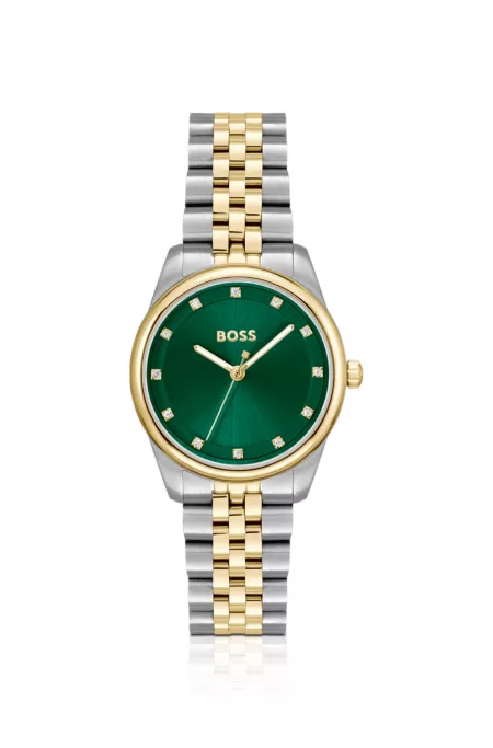 Green-dial watch with two-tone bracelet