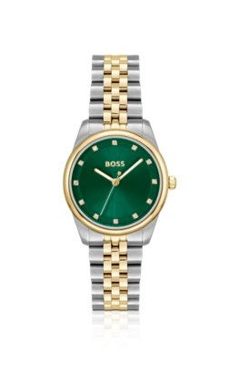 Green-dial watch with two-tone bracelet