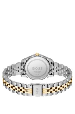 Green-dial watch with two-tone bracelet, Silver tone