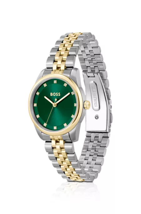 Green-dial watch with two-tone bracelet