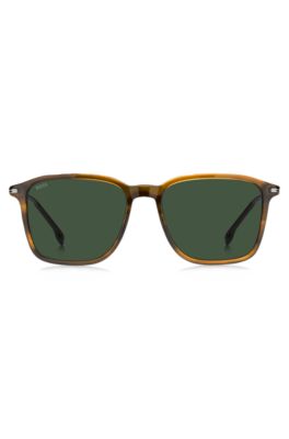 Brown-horn sunglasses with silver-tone temples, Brown