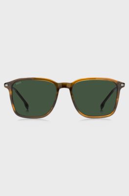 Occhiali da sole effetto corno marrone con aste color argento, Marrone