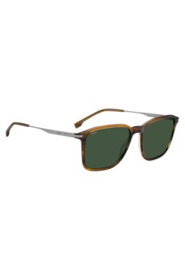 Brown-horn sunglasses with silver-tone temples, Brown