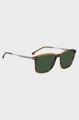 Brown-horn sunglasses with silver-tone temples, Brown