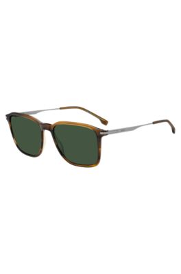 Brown-horn sunglasses with silver-tone temples, Brown