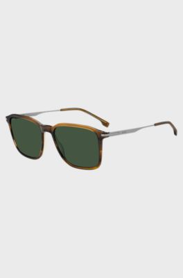Occhiali da sole effetto corno marrone con aste color argento, Marrone
