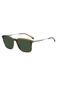 Brown-horn sunglasses with silver-tone temples, Brown