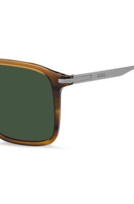 Brown-horn sunglasses with silver-tone temples, Brown