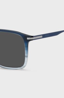 Occhiali da sole blu d&eacute;grad&eacute; con dettaglio a righe, Blu