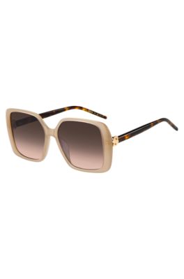 Transparent-nude sunglasses with Double B monogram, Beige