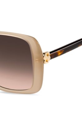 Transparent-nude sunglasses with Double B monogram, Beige