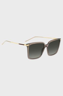 Transparent-brown sunglasses with gold-tone trims, Beige