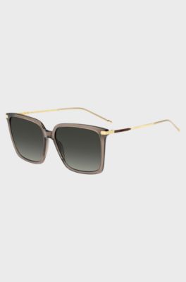 Occhiali da sole trasparenti marroni con rifiniture dorate, Beige