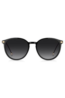 Black-acetate sunglasses with gold-tone temples, Black