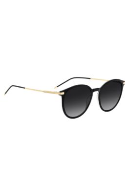 Black-acetate sunglasses with gold-tone temples, Black