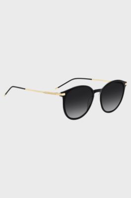 Black-acetate sunglasses with gold-tone temples, Black