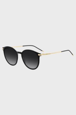 Black-acetate sunglasses with gold-tone temples, Black